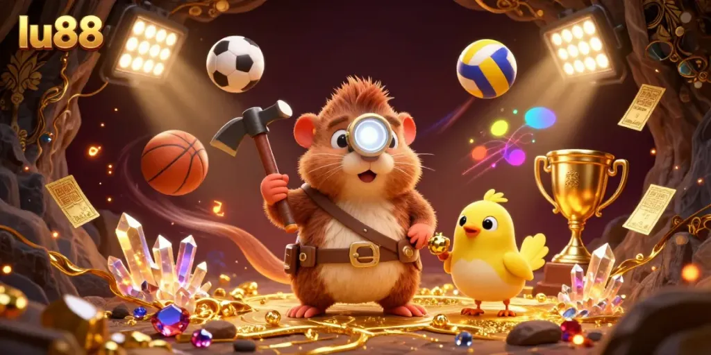 Experience thrilling adventures with lu88 as treasure hunter moles uncover gems alongside sports action.