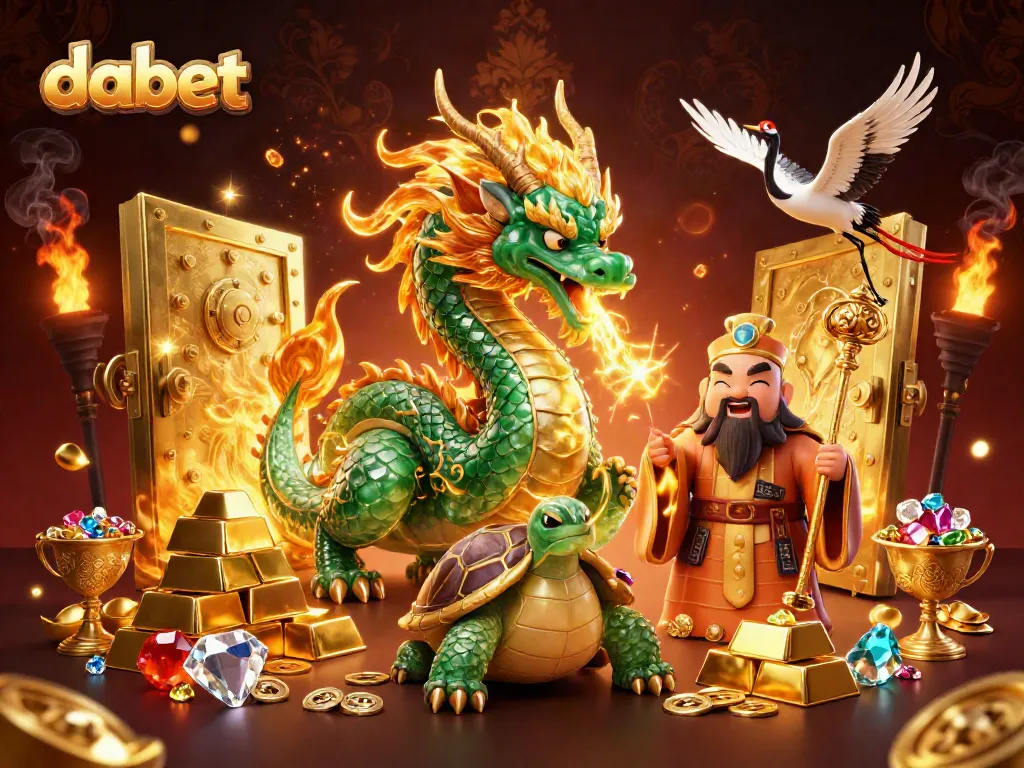 Engage with dabet through an enchanting 3D dragon illustration depicting a treasure-filled scene.