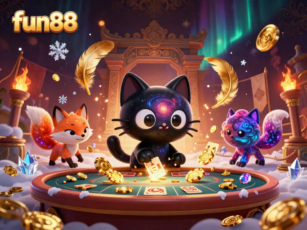 Experience fun88's dynamic cosmic casino scene with floating chips and cards.