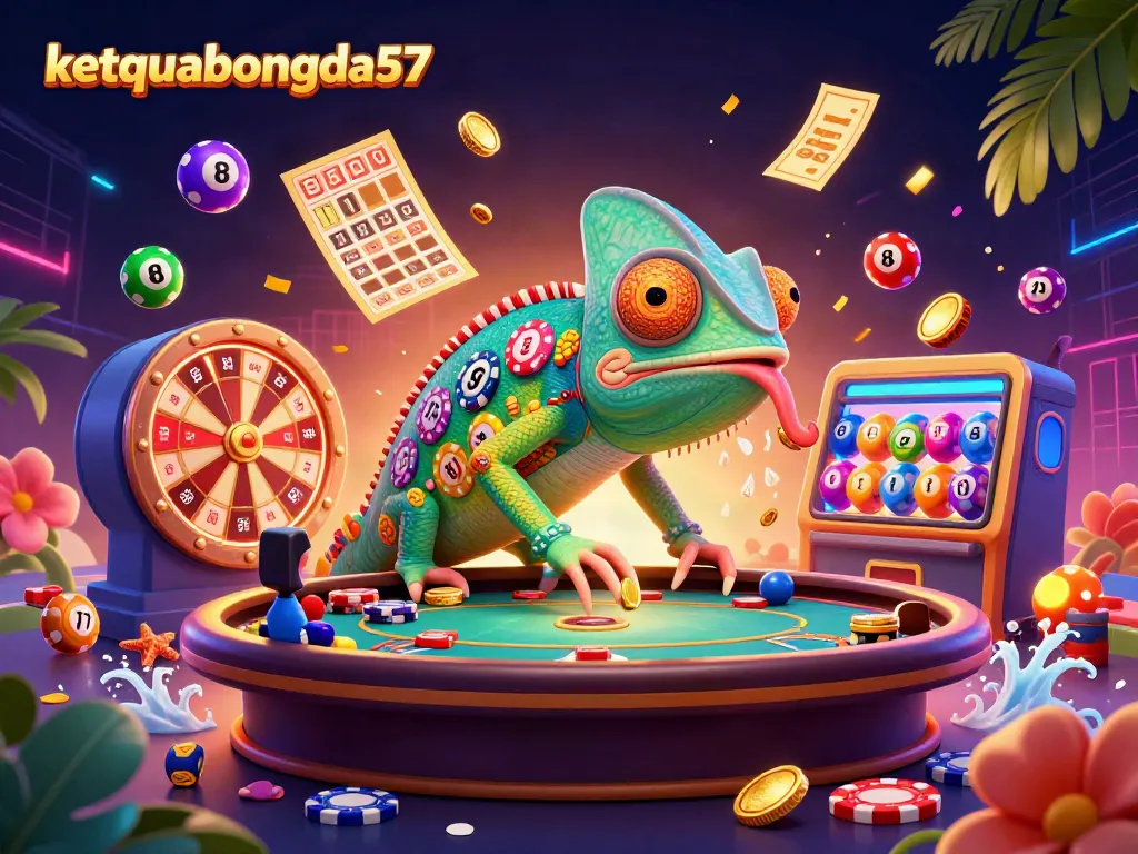 Experience ketquabongda57's colorful gambling action with a lively chameleon casino owner and dynamic game elements.