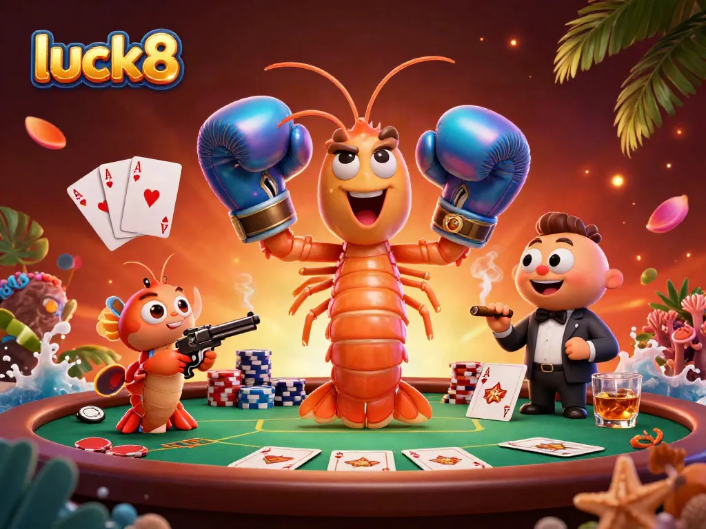 Experience luck8's vibrant casino action with 3D characters at a lively poker scene.