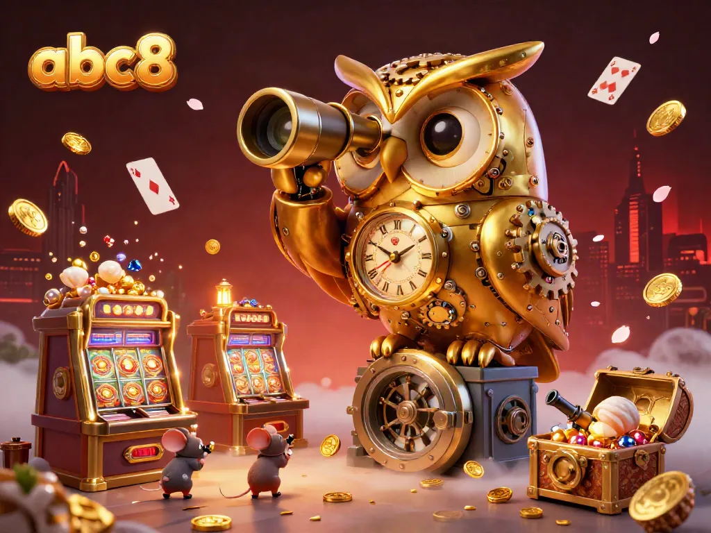 Experience the vibrant gaming atmosphere with abc8, featuring a lively casino scene and whimsical characters.