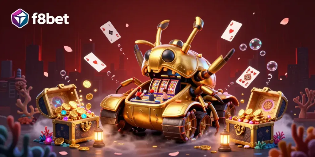 Experience the thrilling adventures at f8bet casino with a vibrant 3D illustration of a unique beetle tank casino.