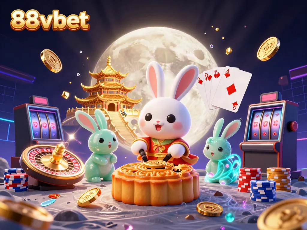 Experience thrilling 88vbet action as the moon rabbit reveals poker chips inside golden mooncakes.