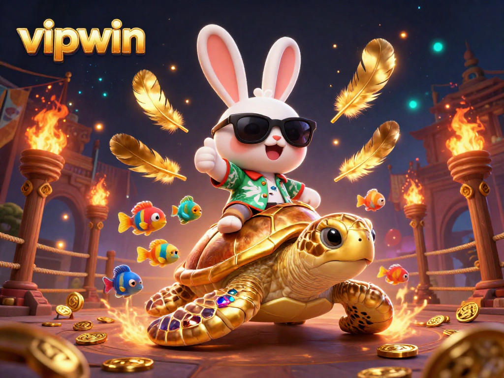 Join the excitement at vipwin by riding the waves of luck with a cartoon lucky rabbit and sea turtle!