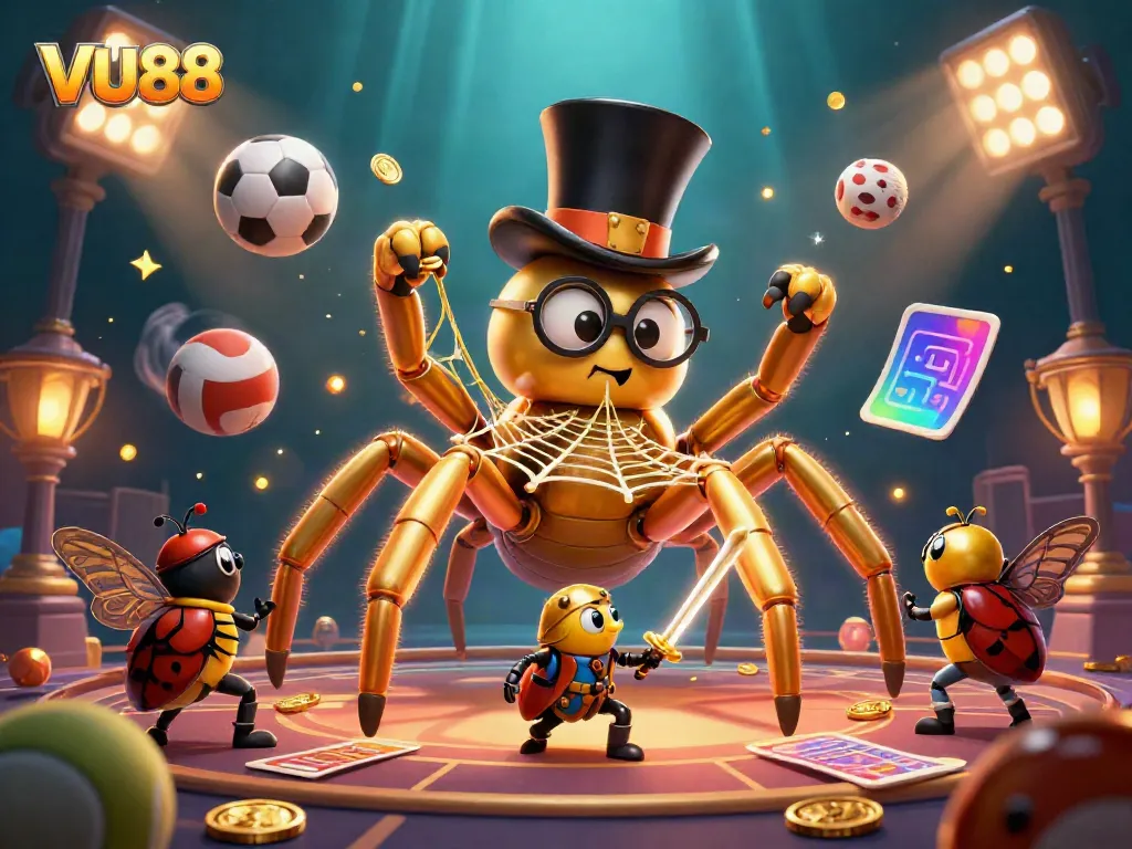 Experience thrilling action at VU88 with vibrant casino elements and characters in an imaginative scene.