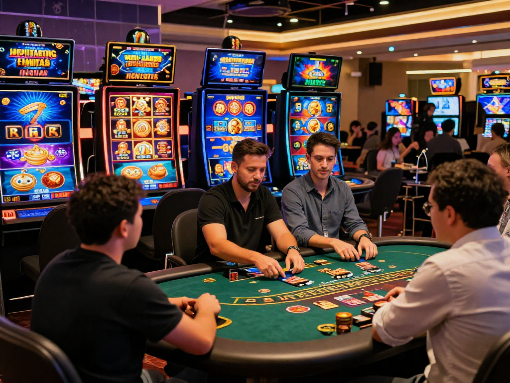 Giocatori coinvolti in un casinò non AAMS online con un'atmosfera vivace e interattiva.