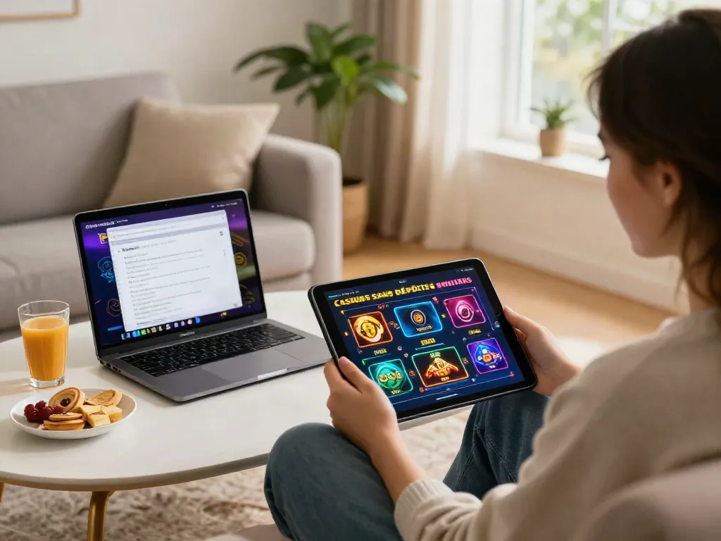 User enjoying interactive casino games at home, highlighting Casinos Sans dépôts excitement.