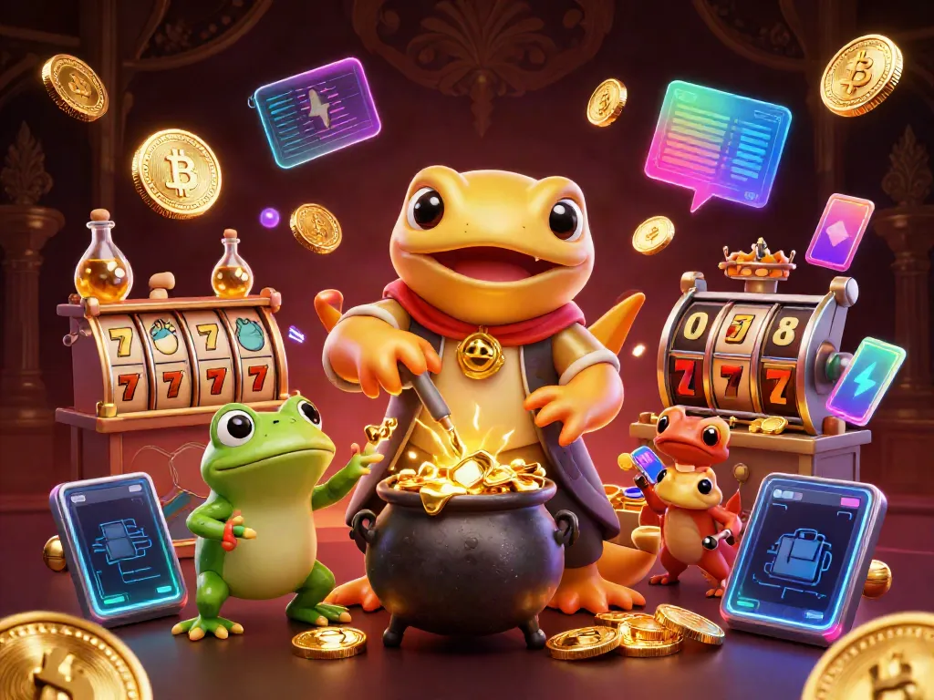 Win big with fb88 in this vibrant 3D casino scene featuring golden alchemy and slot machines.