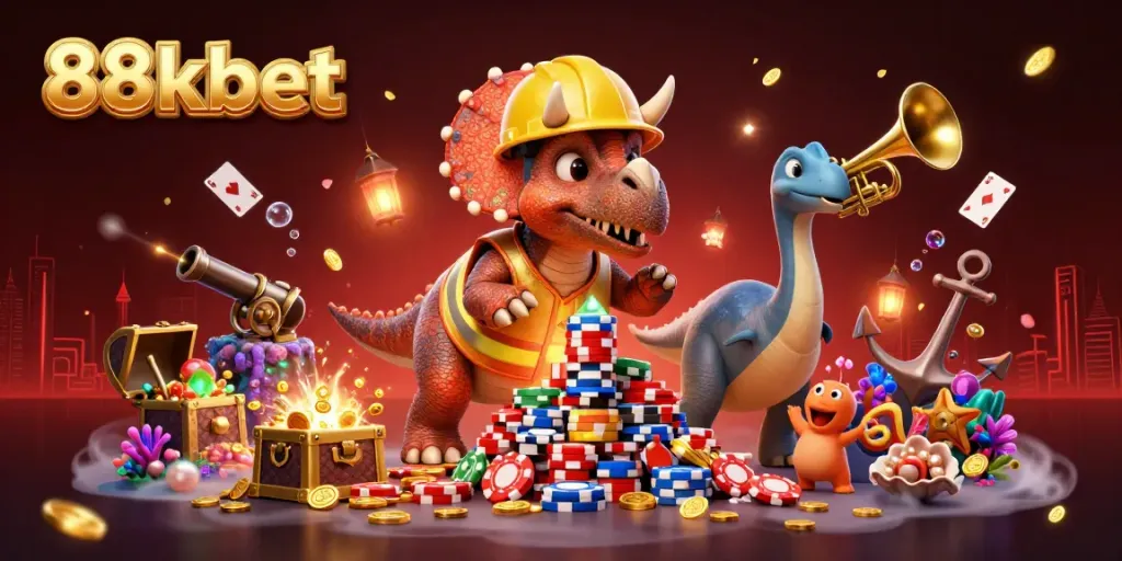Experience the excitement of 88kbet with vibrant characters and casino elements in celebration.