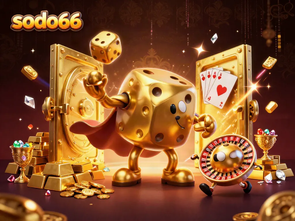 Experience thrilling gameplay at sodo66 with a dazzling casino scene filled with golden treasures.