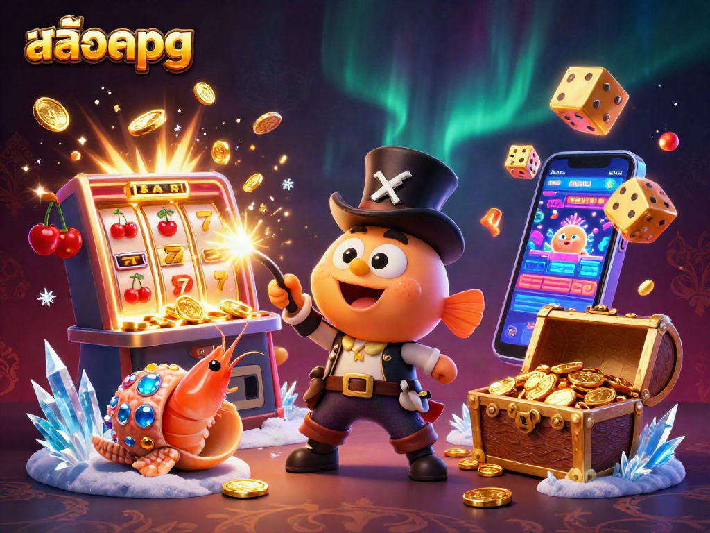 Spin to win with สล็อตpg: colorful characters and thrilling casino vibes captured in a dynamic 3D scene.
