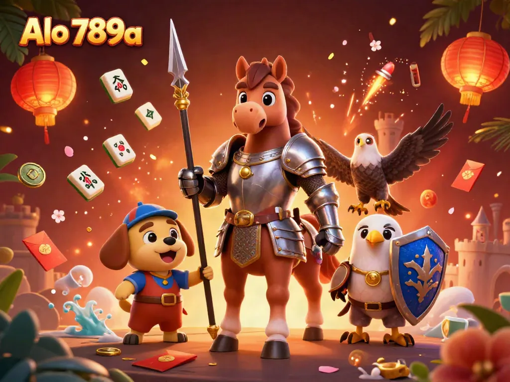Experience the thrill of Alo 789a with knights and luck symbols in a vibrant gambling scene.