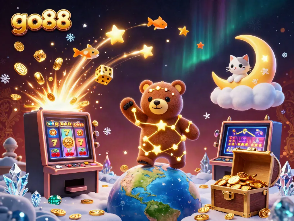 Experience jackpot thrills at go88, with vibrant 3D illustration of a colorful casino adventure.