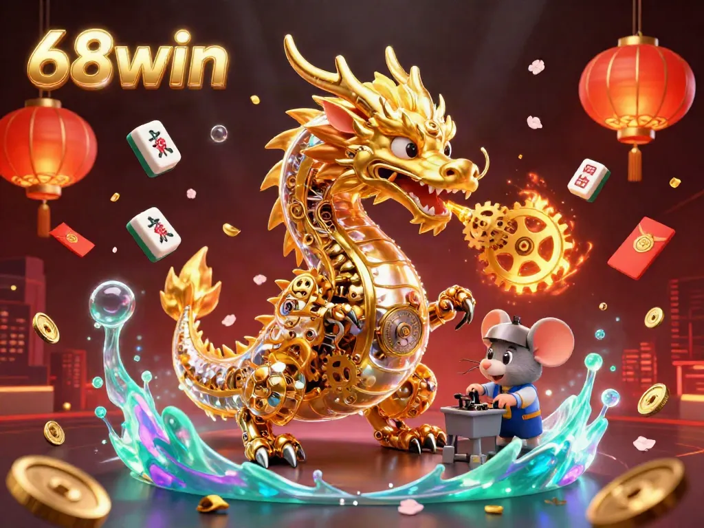 Experience thrilling gameplay at 68win, featuring a golden dragon and vibrant casino elements.