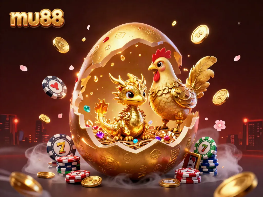 Experience winning at mu88 with a golden dragon, poker chips, and dynamic casino elements.