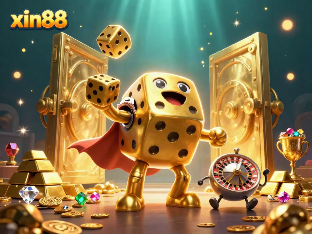 Engage in thrilling gameplay at xin88, featuring vibrant 3D characters and dazzling casino elements.