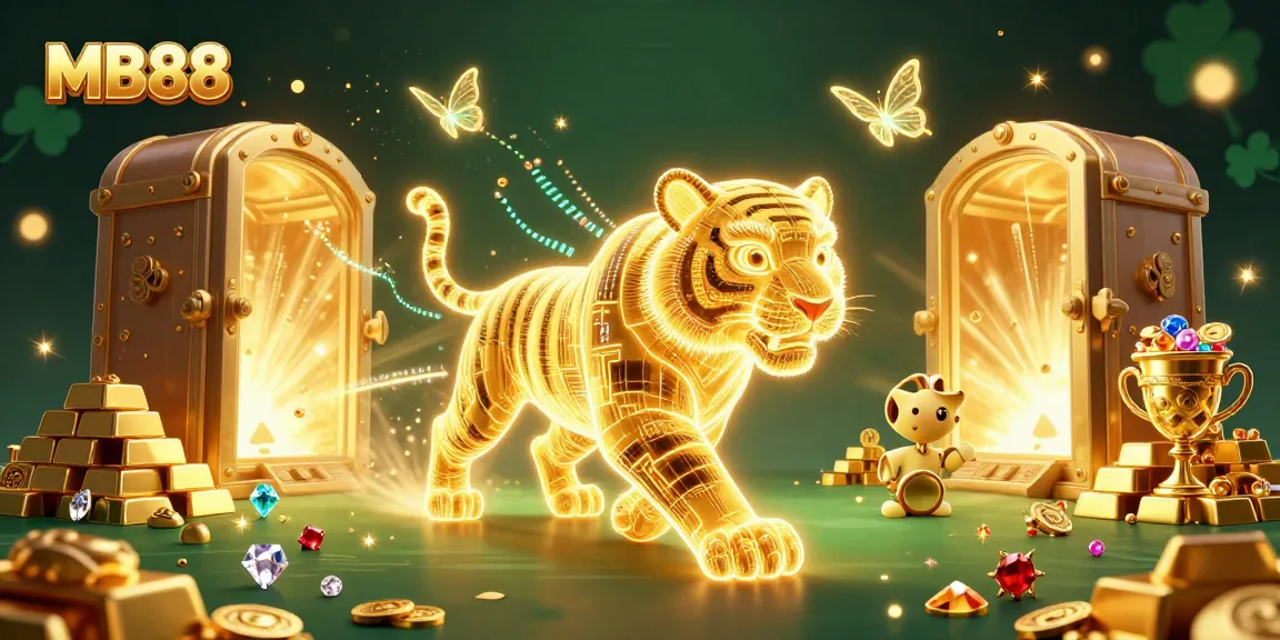 Experience thrilling wins at MB88 with a 3D golden tiger prowling a digital casino.