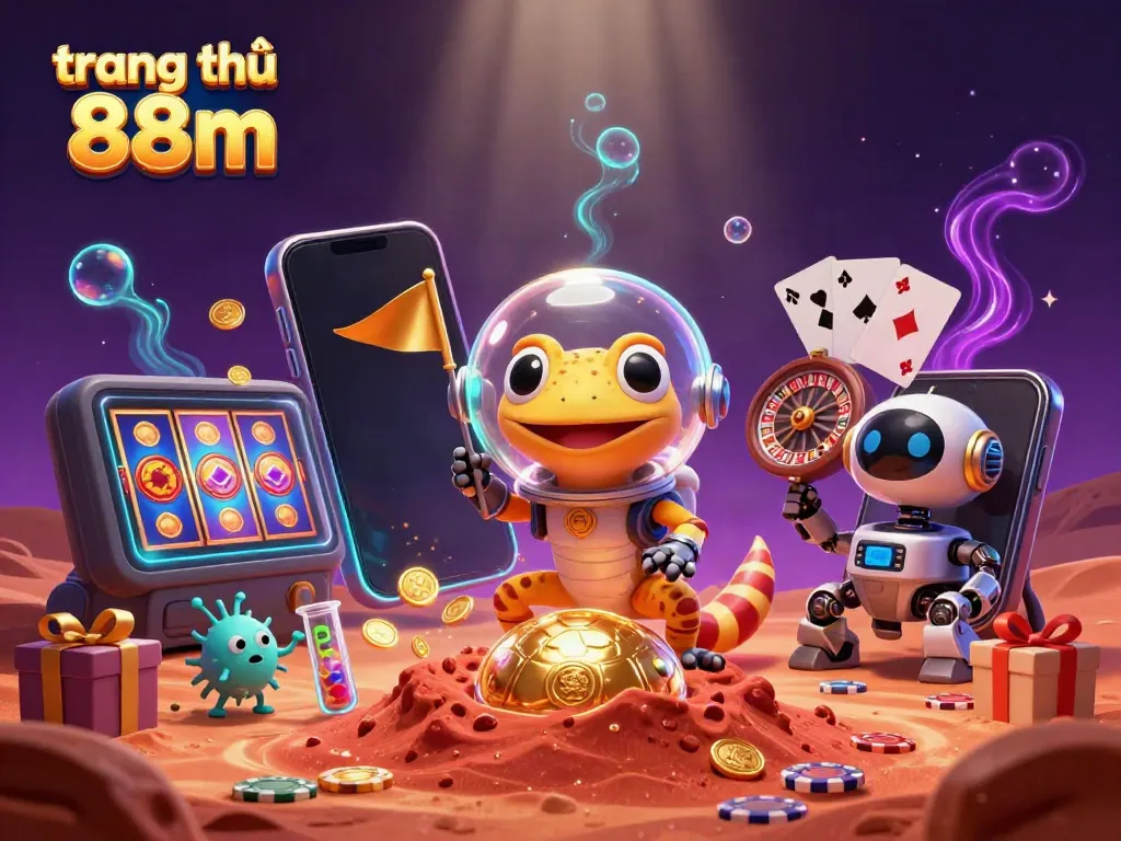 Engage with thrilling adventures on trang chủ 88m while exploring a vibrant scene of a Martian gecko and casino treasures.