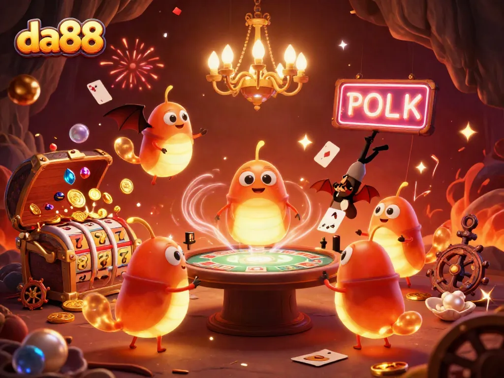 Experience the vibrant world of da88 featuring glowing characters lighting a casino scene, packed with celebration.