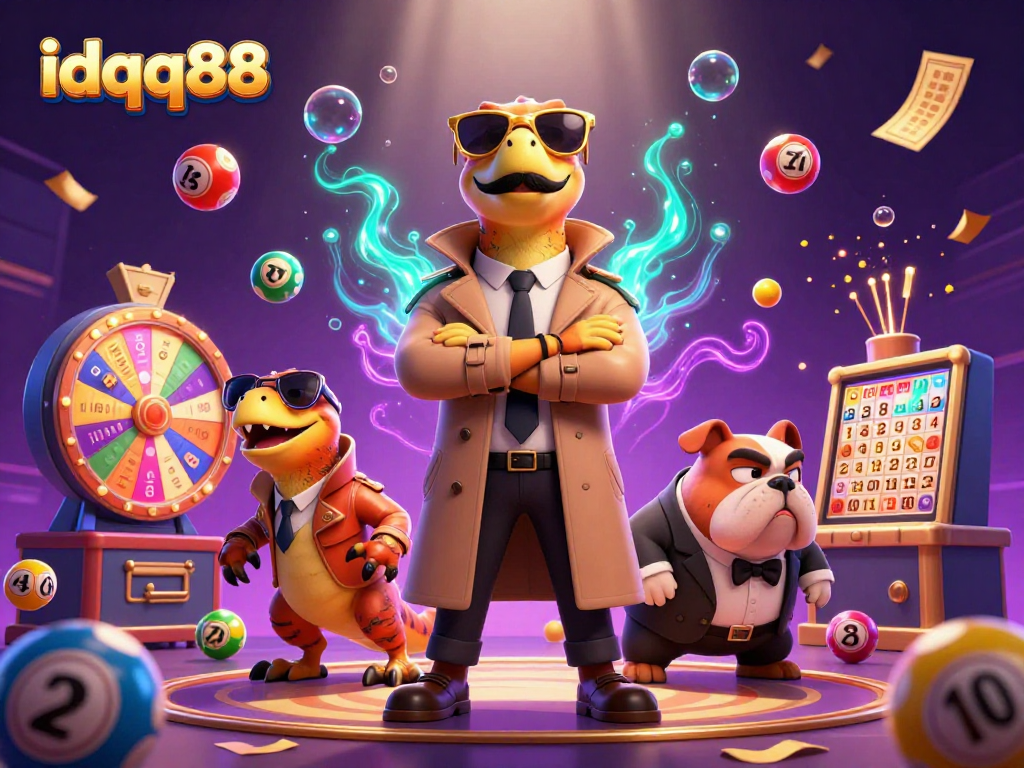Engage with idqq88's thrilling slot games showcased in a whimsical 3D casino scene.