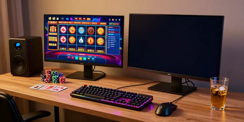 Engaging online casino scene featuring a gaming desk with bonus sans depot casino elements.