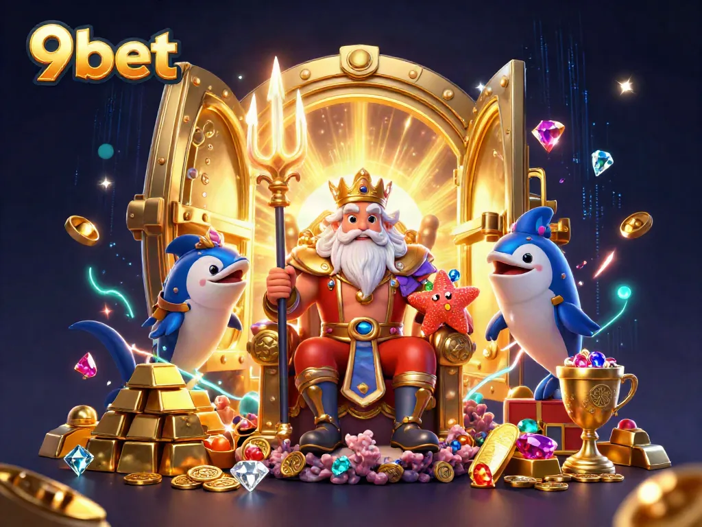 Experience exciting gameplay with 9bet in a vibrant, treasure-filled casino scene.