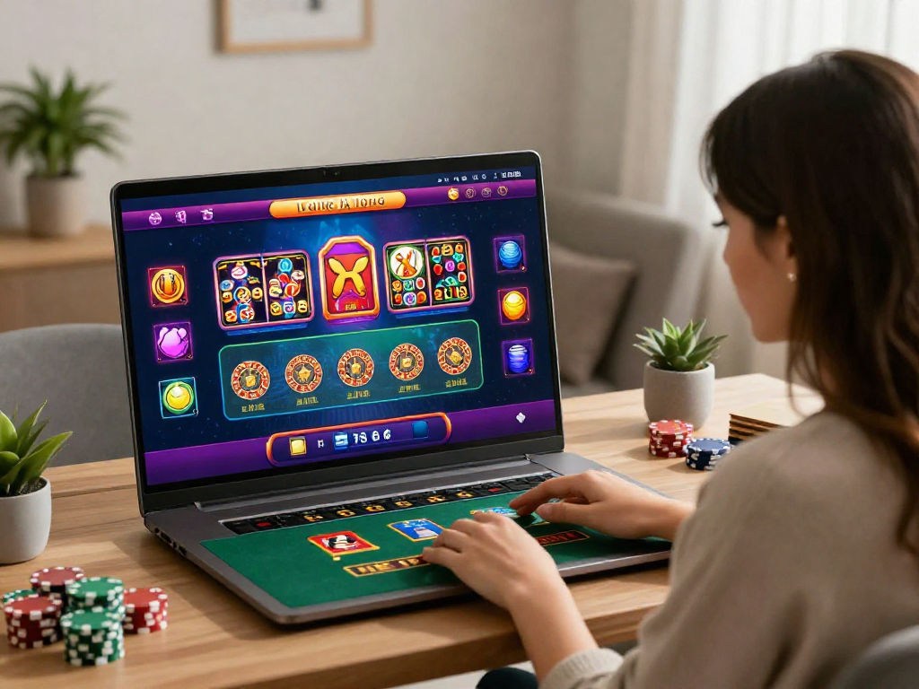 Giocatrice impegnata in un gioco di casinò non AAMS con grafica vivace e ambientazione accogliente.