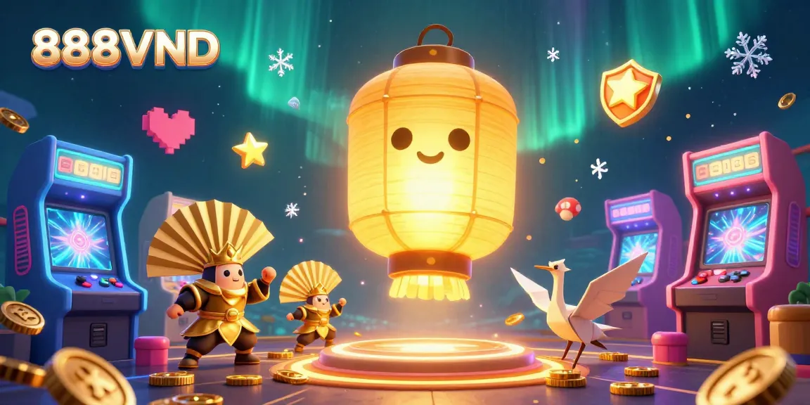 Engage with thrilling games at 888VND's vibrant online casino, featuring dynamic characters and colorful arcade machines.