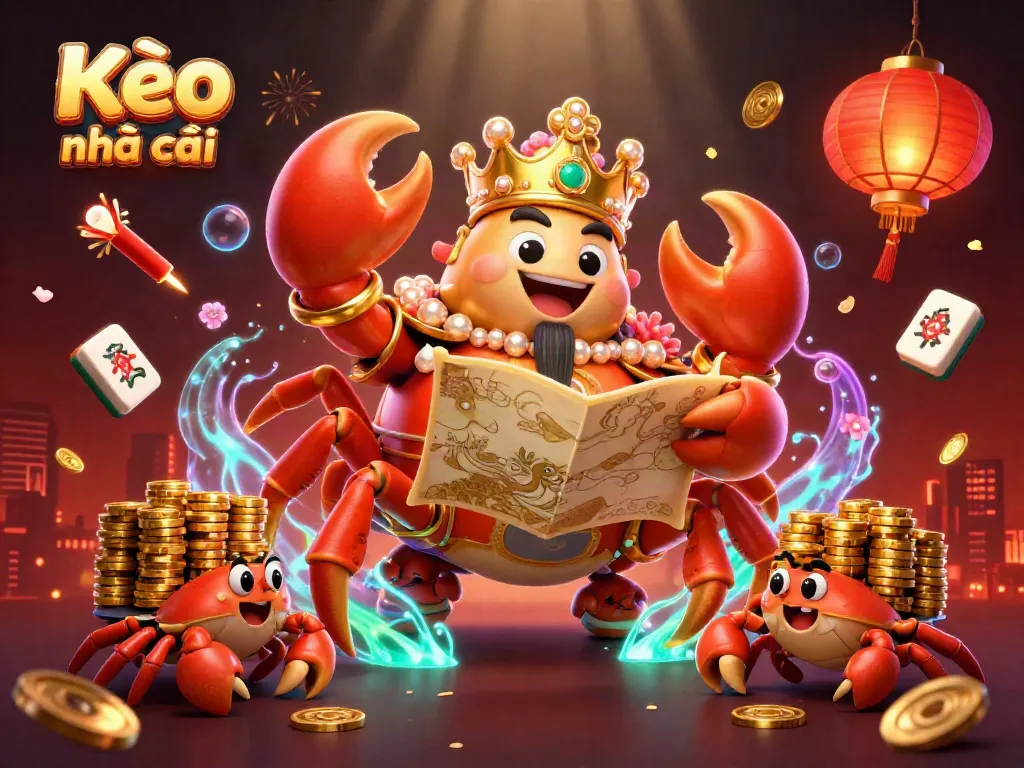 Experience Kèo nhà cái action with a golden crab emperor amid vibrant gambling symbols