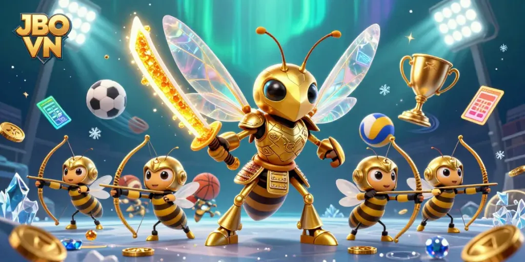 Experience the thrill of JBO VN with vibrant action-packed sports betting elements and an animated scene.