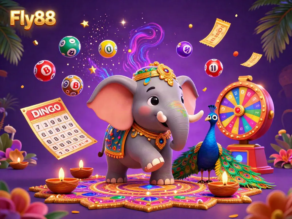 Experience the excitement of Fly88 with vibrant casino elements in this animated illustration.