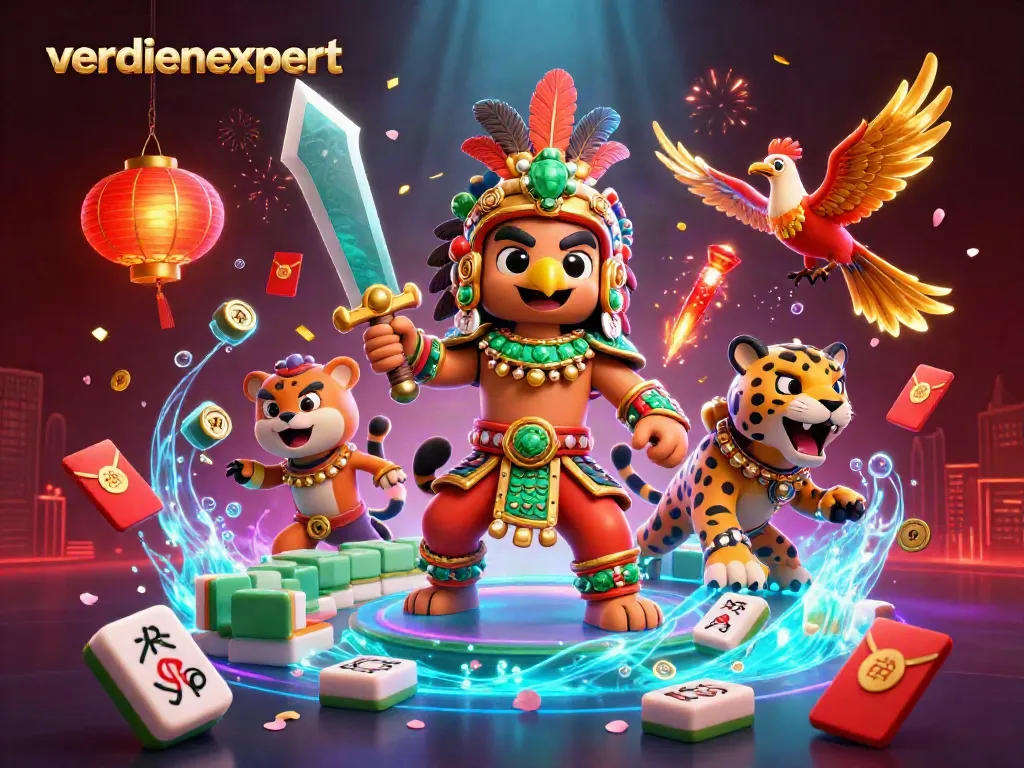 Experience vivid Aztec warriors and gambling elements in a verdienexpert illustrated scene.