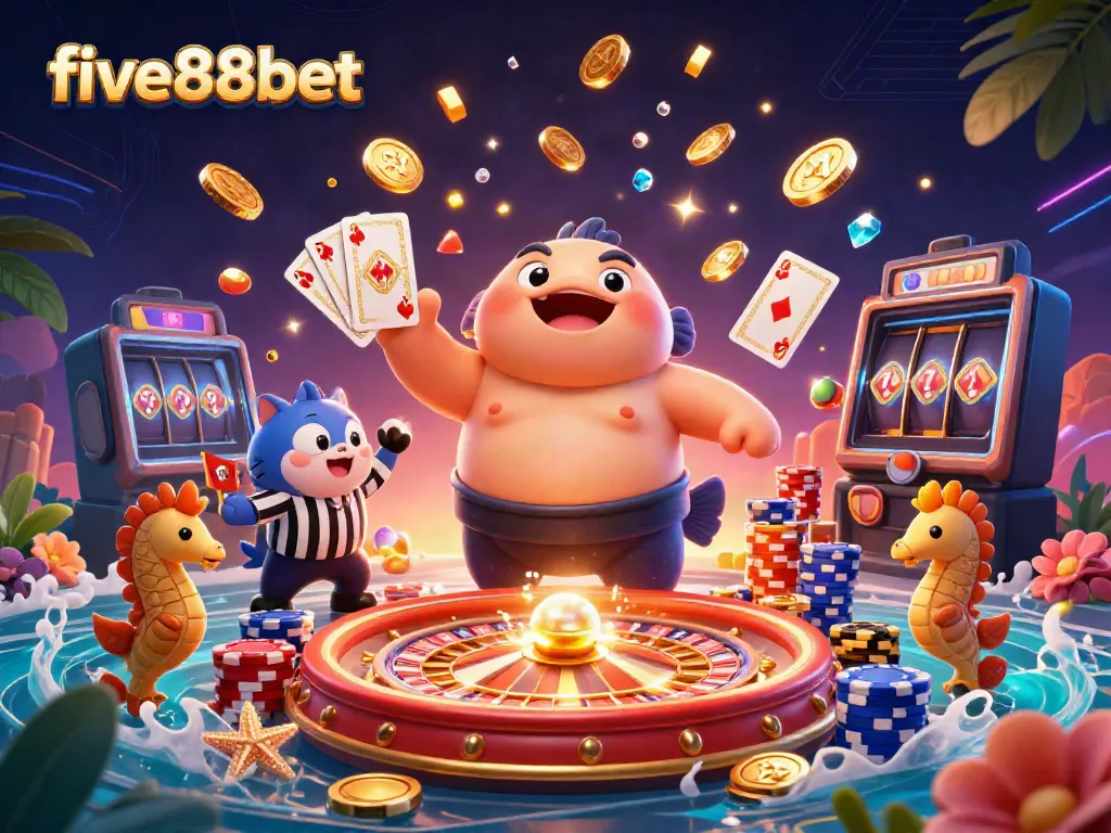 Experience thrilling games and bonuses at five88bet with a festive underwater casino scene.