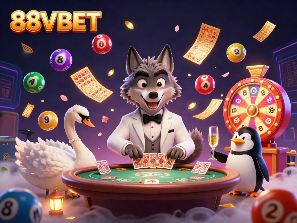 Experience the excitement of 88VBET through a vibrant 3D casino scene with dynamic game elements.