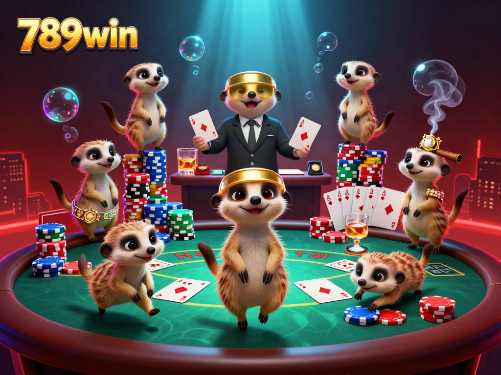 Engage in thrilling card games at 789win's vibrant casino scene with meerkats running the show.
